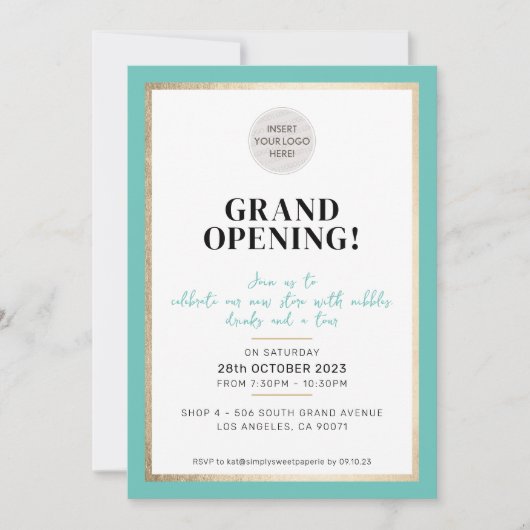 GRAND OPENING modern minimal logo mint groen goud Kaart (Voorkant)