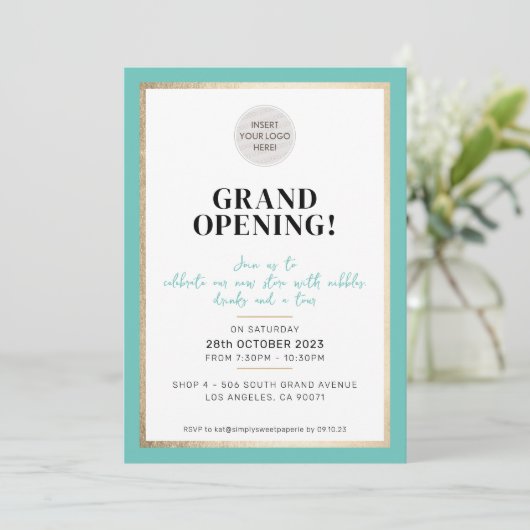 GRAND OPENING modern minimal logo mint groen goud Kaart (Staand voorkant)