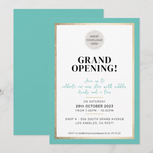 GRAND OPENING modern minimal logo mint groen goud Kaart (Voorkant / Achterkant)