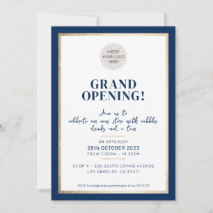 GRAND OPENING modern minimal logo store navy gold Kaart