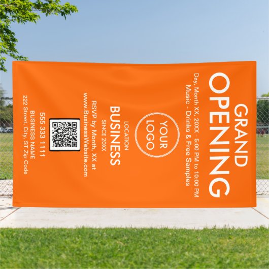 Grand Opening Modern Oranje Zakelijk Logo QR Code Spandoek (Buitenkant)