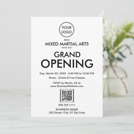 Grand Opening Modern White Business Logo QR-code Kaart (Staand voorkant)