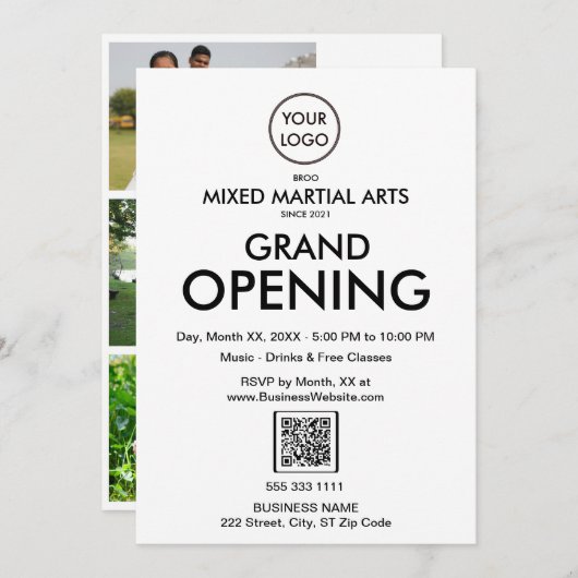 Grand Opening Modern White Business Logo QR-code Kaart (Voorkant / Achterkant)