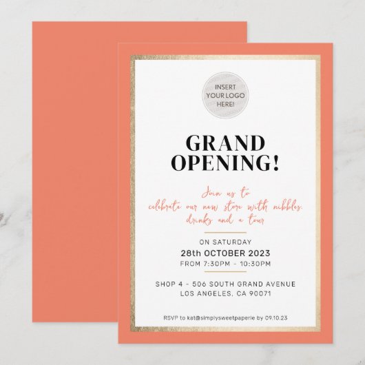 GRAND OPENING moderne minimal logo store perzik Kaart (Voorkant / Achterkant)