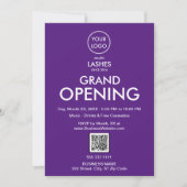 Grand Opening Moderne Paarse Business Logo QR Code Kaart (Voorkant)