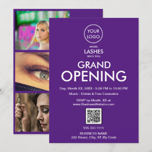 Grand Opening Moderne Paarse Business Logo QR Code Kaart