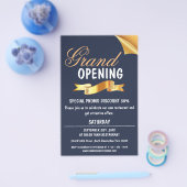 Grand Opening Navy Blue & Gold Ribbon Restaurant Flyer (Enkel)