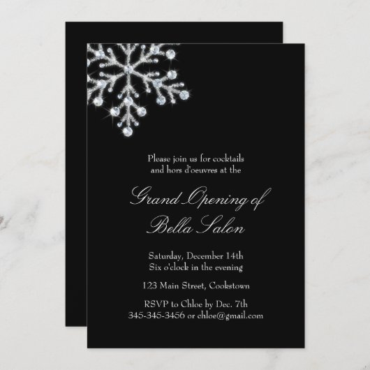 Grand Opening Offset Crystal Snowflake (zwart) Kaart (Voorkant / Achterkant)