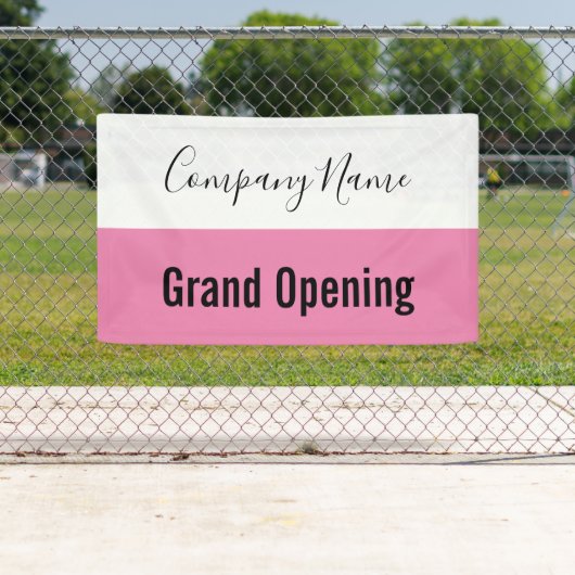 Grand Opening Roze Zwart Wit Bedrijfsnaam Script Spandoek (Insitu)