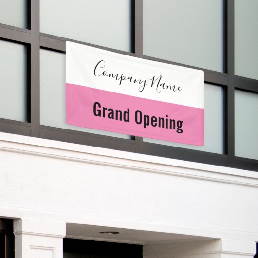 Grand Opening Roze Zwart Wit Bedrijfsnaam Script Spandoek (Buitenkant Gebouw)