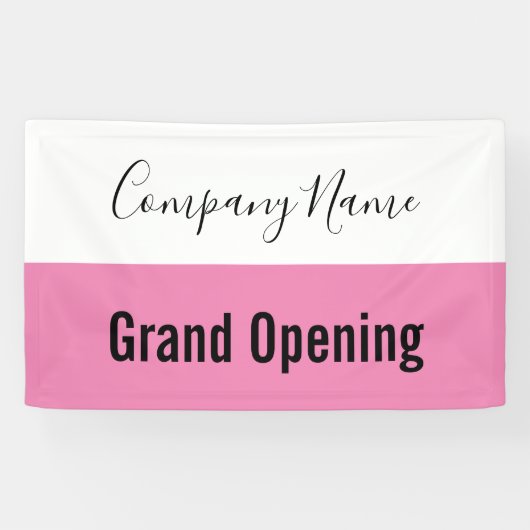 Grand Opening Roze Zwart Wit Bedrijfsnaam Script Spandoek (Horizontaal)