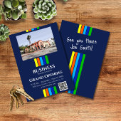 Grand Opening Stripes QR Code Foto Verticaal Kaart