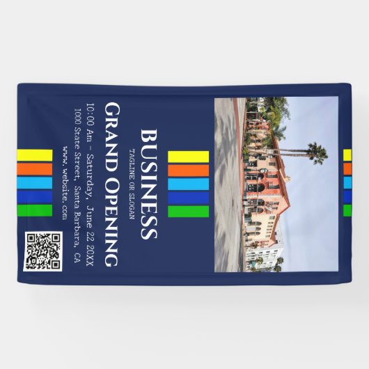 Grand Opening Stripes QR Code Foto Verticaal Spandoek (Horizontaal)