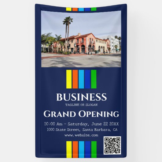 Grand Opening Stripes QR Code Foto Verticaal Spandoek (Verticaal)