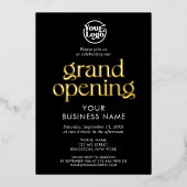 Grand Opening Zakelijk Logo Zwart Minimalist Folie Uitnodiging (Voorkant)