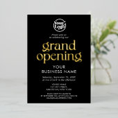 Grand Opening Zakelijk Logo Zwart Minimalist Folie Uitnodiging (Staand Voorkant)
