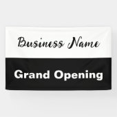 Grand Opening Zwart-wit Bedrijfsnaam Spandoek (Horizontaal)