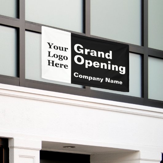 Grand Opening Zwart-wit Business Logo & Naam Spandoek (Buitenkant Gebouw)