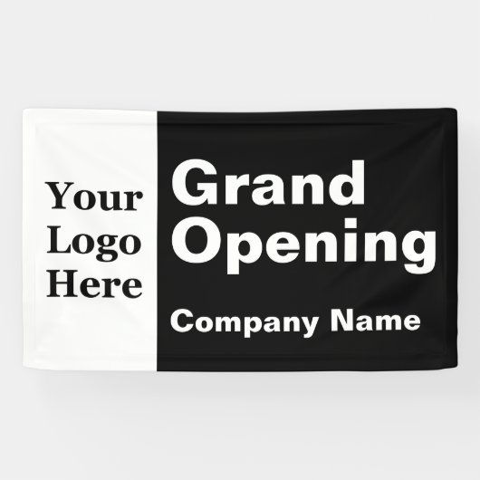 Grand Opening Zwart-wit Business Logo & Naam Spandoek (Horizontaal)