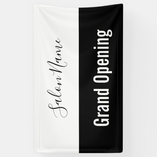 Grand Opening Zwart-wit Script Beauty Salon Spandoek (Verticaal)