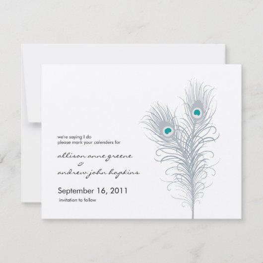 Grand Peacock Metallic Silver/Blauwgroen sparen de Save The Date (Voorkant)