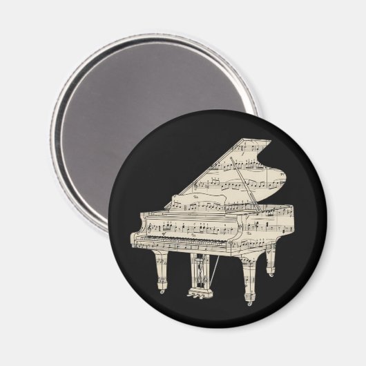 Grand Piano and Music Notes Magneet (Voorkant / Achterkant)