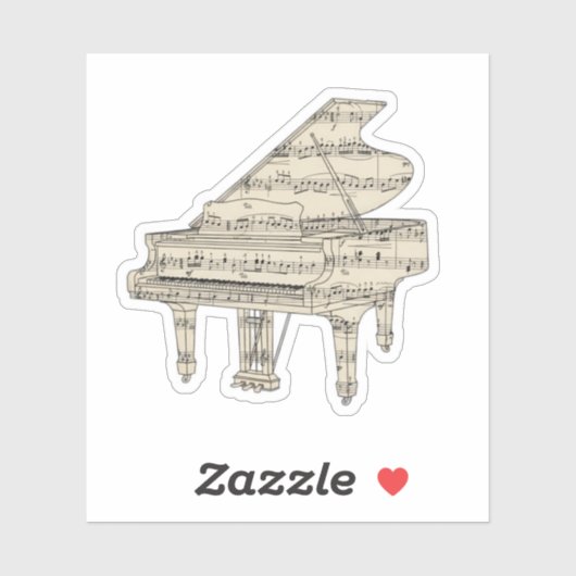 Grand Piano and Music Notes Sticker (Vel)