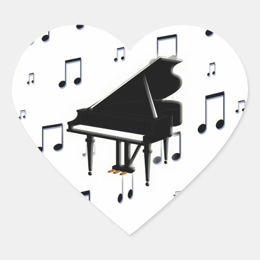 Grand Piano en Muzieknoten Hart Sticker (Voorkant)