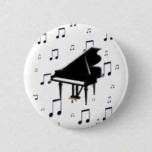 Grand Piano en Muzieknoten Ronde Button 5,7 Cm