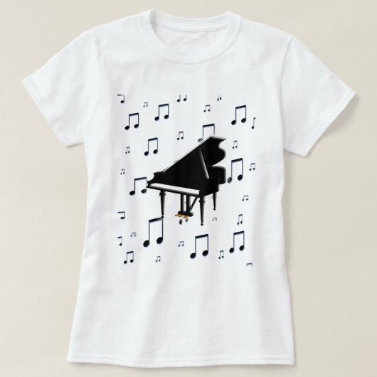 Grand Piano en Muzieknoten T-shirt (Design voorkant)