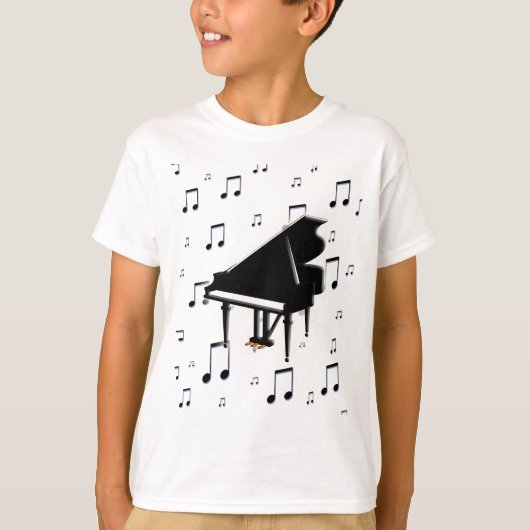 Grand Piano en Muzieknoten T-shirt (Voorkant)