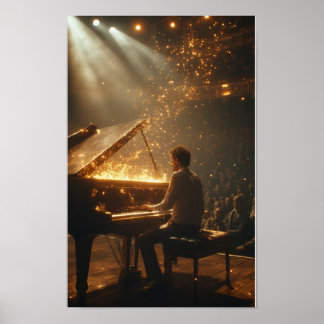 Grand Piano Fiery Performance Poster