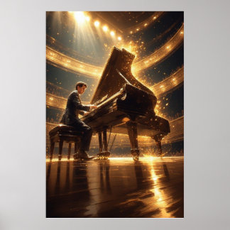Grand Piano Fiery Performance Poster