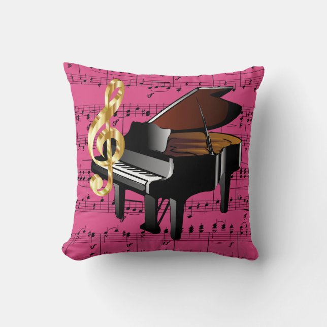 Grand Piano Gold Treble Clef Fuchsia Sheet Music Kussen (Voorkant)