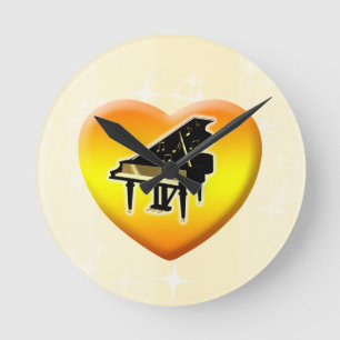 Grand Piano Heart Clock Ronde Klok