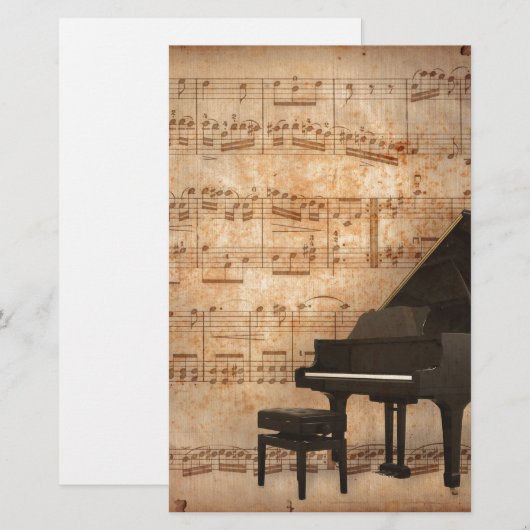 Grand Piano met Muzieknoten Briefpapier (Voorkant / Achterkant)