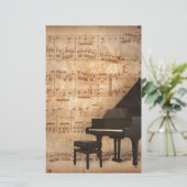 Grand Piano met Muzieknoten Briefpapier (Staand voorkant)