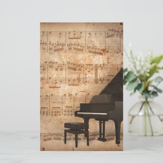 Grand Piano met Muzieknoten Briefpapier (Staand voorkant)