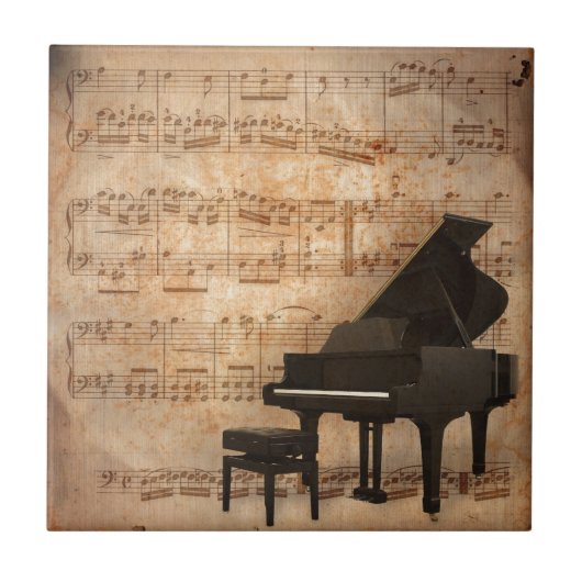 Grand Piano met Muzieknoten Tegeltje (Voorkant)