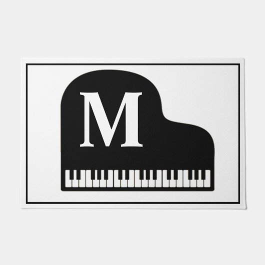 Grand Piano Monogram Pianist Black en White Deurmat (Voorkant)
