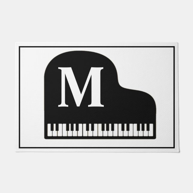 Grand Piano Monogram Pianist Black en White Deurmat (Voorkant)