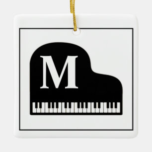 Grand Piano Monogram Pianist Black en White Keramisch Ornament