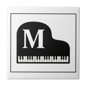 Grand Piano Monogram Pianist Black en White Tegeltje