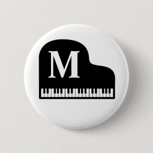 Grand Piano Monogram Pianist personaliseren Ronde Button 5,7 Cm