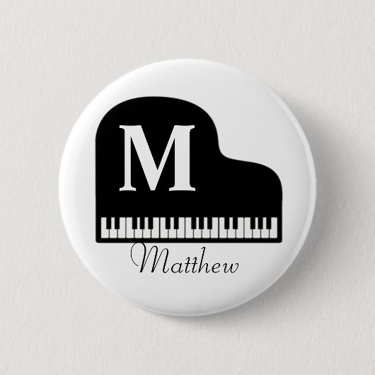 Grand Piano Monogram Pianist personaliseren Ronde Button 5,7 Cm (Voorkant)
