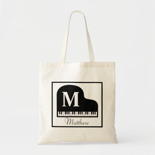 Grand Piano Monogram Pianist personaliseren Tote Bag (Voorkant)