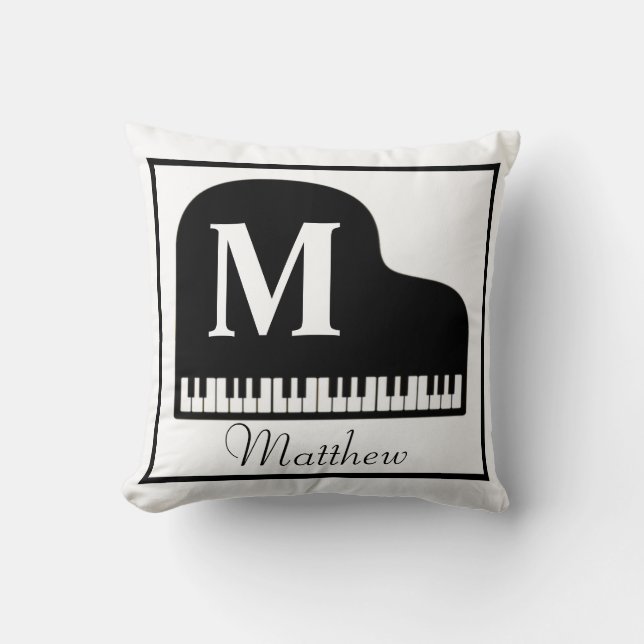 Grand Piano Monogram Pianist Personalize Square Kussen (Voorkant)