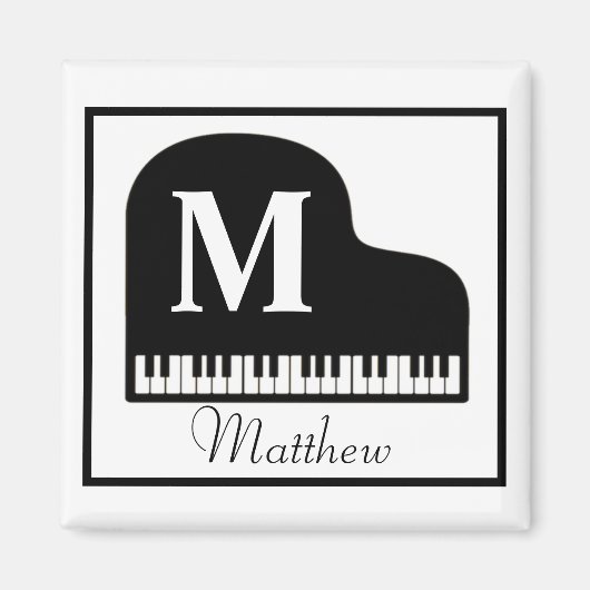 Grand Piano Monogram Pianist Personalize Square St Magneet (Voorkant)