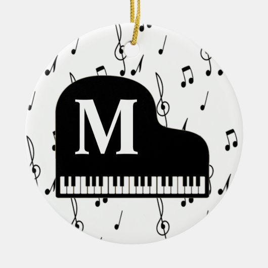 Grand Piano Music Note Monogram Pianist Keramisch Ornament (Voorkant)