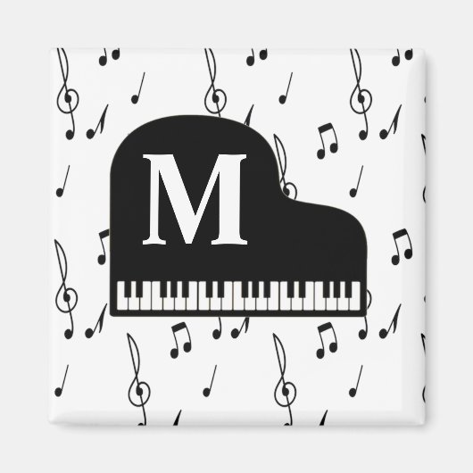 Grand Piano Music Note Monogram Pianist Magneet (Voorkant)